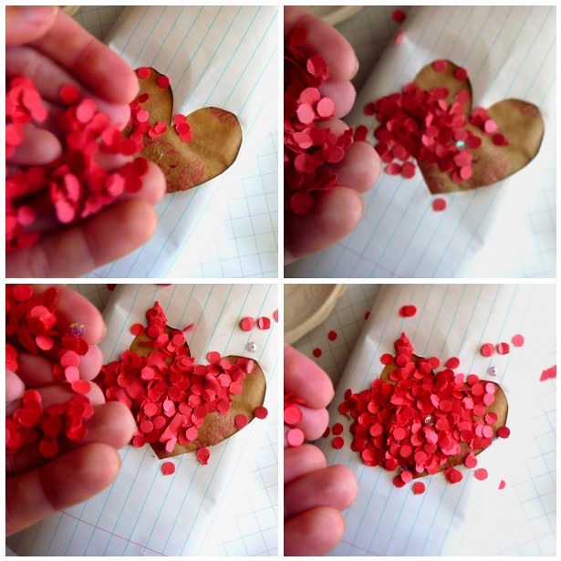 Confetti Hearts Gift Wrap using recycled paper from a hole punch