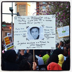 "This is bigger than profiling." - sign at the #trayvonmartin protest at #baltimore city hall.