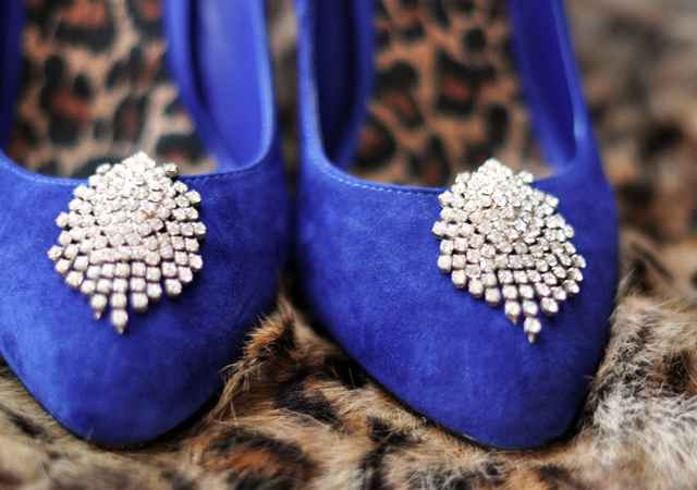blue suede shoes with rhinestone shoe clips