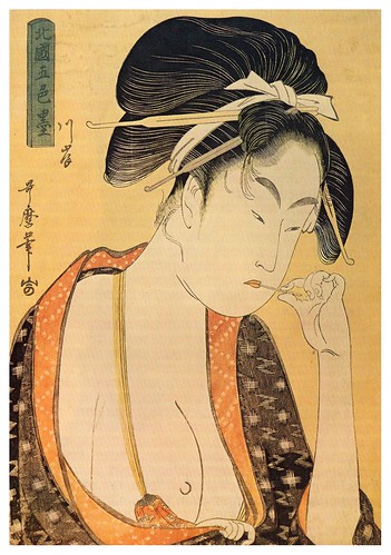015-Mujer joven con los pechos desnudos-Mitad del siglo XVIII-Kitagawa Utamaro-Fuente Zeno Org
