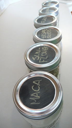Chalkboard stickers for my jars of grain, seeds and nuts