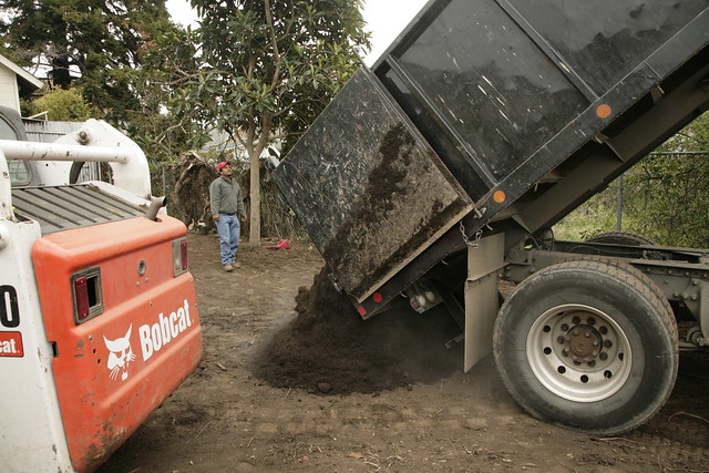 Dump truck with topsoil