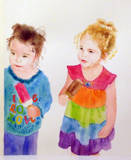 watercolor portrait of my nieces
