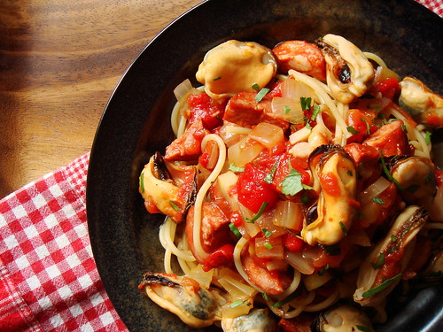 Mussels & Chorizo with Spaghetti