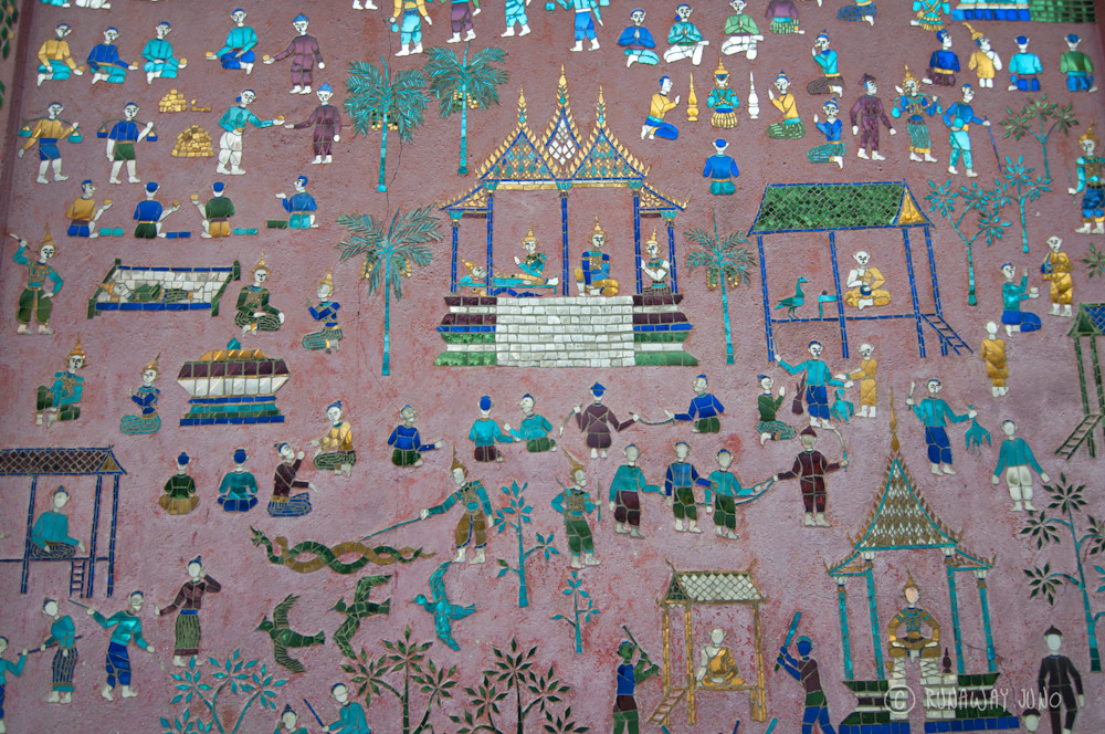 Tile art in Temple Luang Prabang Laos