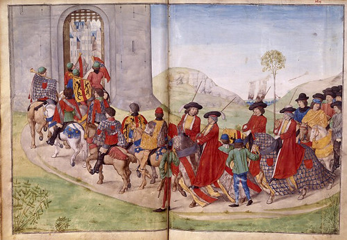 014-Le libre des tournois…1460- René d’ Anjou--Français 2692, fol. 41v-42, Tournoi-Entrada de los jueces narradores