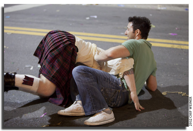 If you wear a kilt trying to carry your friend and falling down in the street is gonna suck