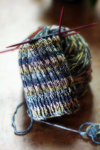 knitted sock in progress