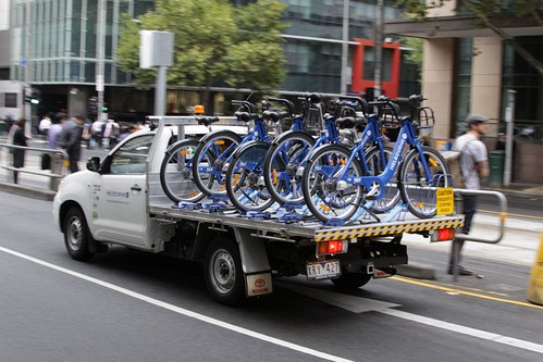 Ute transferring Melbourne Bike Share bikes between stations