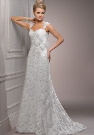 Sweetheart Column Elegant Lace Wedding Dress with Cap Sleeves