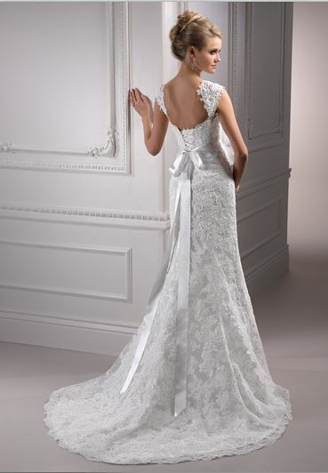 Sweetheart Column Elegant Lace Wedding Dress with Cap Sleeves