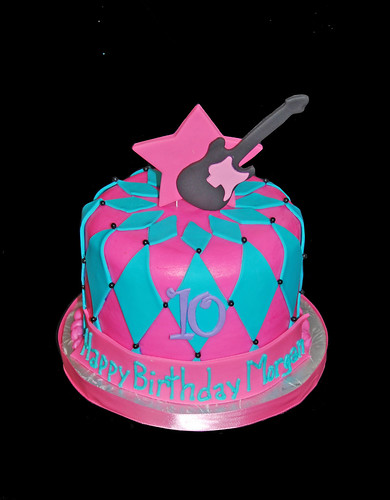 10th birthday pink purple and aqua rock star cupcake tower topper cake