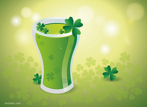 Happy St. Patrick's Day! Green Beer with Lucky Clovers