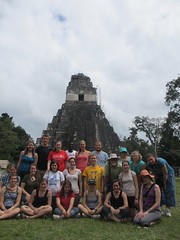 The group poses in front of Jaguar Temple on the main plaza in Tikal