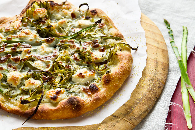 Shaved Asparagus Pizza with Goat Cheese and Ricotta