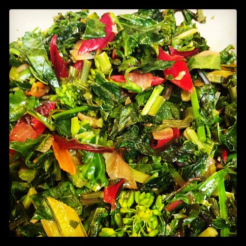 Sautéed Homegrown Mixed Greens (and Yellows and Reds)