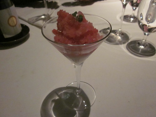 Next/El Bulli - Chicago - February 2012 - Savory Tomato Ice with Oregano and Almond Milk Pudding
