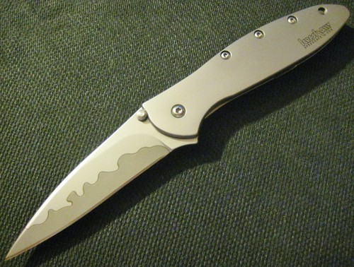 Kershaw Ken Onion Leek Assisted 3" Composite D2 Plain Blade, Stainless Steel Handles