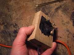 Wooden casing for mains plug