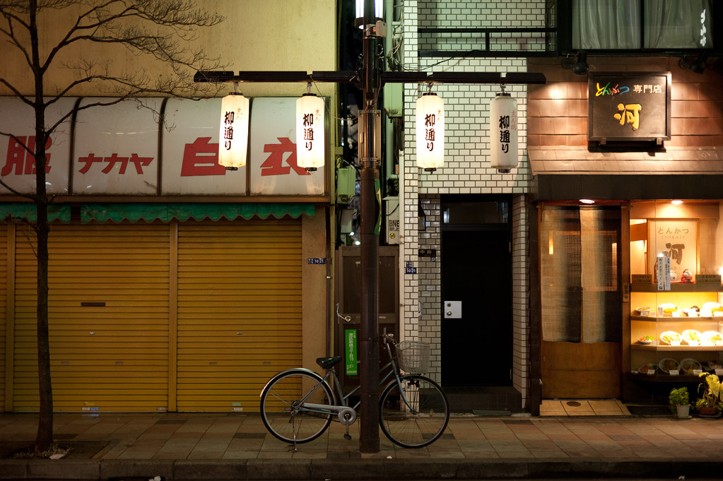 新橋柳通りの提灯と自転車 2012/02/28 DSC_3248