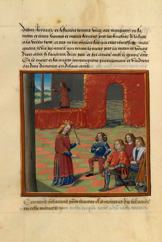 009-Amor recibe el homenaje de Corazon, Deseo y Largueza-fol. 109 v-Le livre du Coeur d'amour épris, par le roi René d'Anjou-1460-BNF