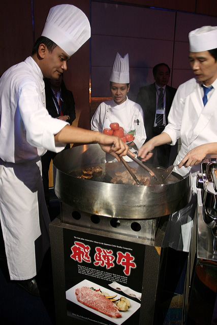Chefs cooking up a storm with Hida Beef - the aroma was so tantalizing!
