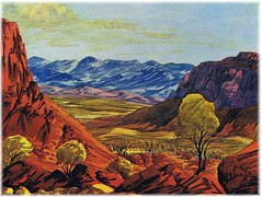Central Australian Landscape, watercolour by Ewald Namatjira (1930-1984).