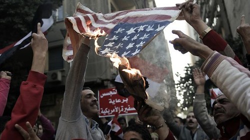 Egyptians demonstrate outside the United States embassy in Cairo. Anti-US sentiment is growing in the North African state. by Pan-African News Wire File Photos