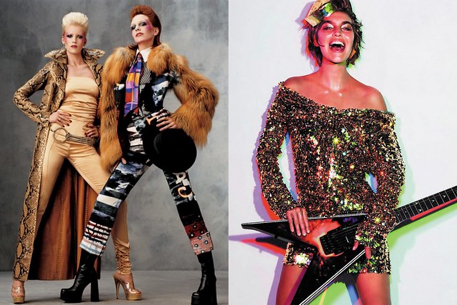 Hannelore Knuts and Diana Mezaros channeled British musical icons David and Angela Bowie, November 2001.    Photographed by Steven Meisel, Arizona Muse by Inez & Vinoodh for Vogue Paris December_January 2011.2012 rock arizona_muse8