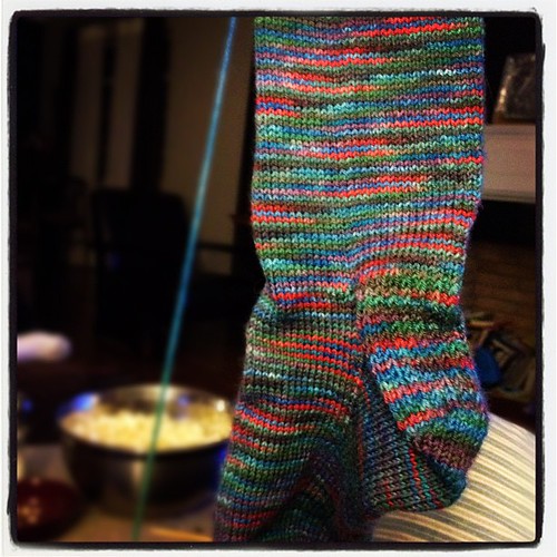 My #oscar  #knitting A sock out of Destination Yarn in the charted cathedral color way.