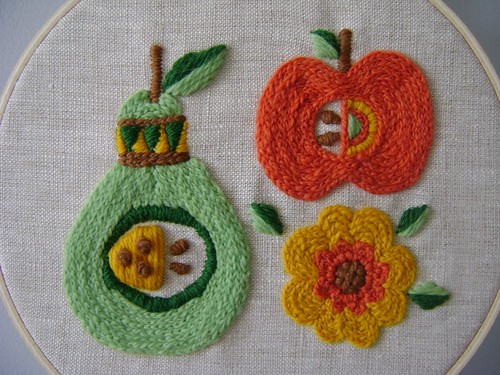 Crewel embroidery: fruit (front)