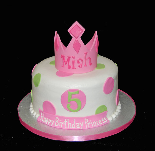 5th birthday pink and green princess tiara cake
