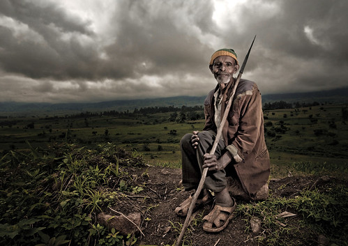 Poor Kaffa tribe man on the road, Ethiopia