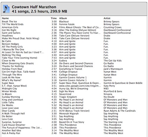 <a href="http://www.flickr.com/photos/domandtrey/6926532825/" title="2012 Cowtown Half Marathon Music Playlist by domandtrey, on Flickr"><img src="http://farm8.staticflickr.com/7060/6926532825_951da421b7.jpg" wid2012 Cowtown Half Marathon Music Playlist
