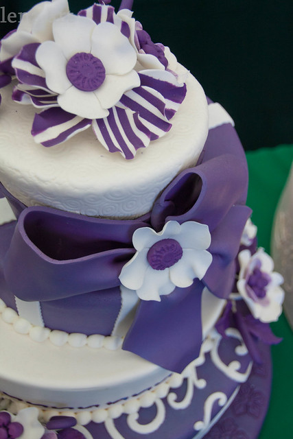 purple and white wedding cake
