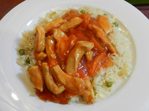 Sweet and sour chicken with egg fried rice