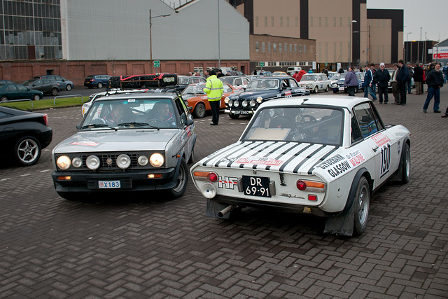 Coming and going Lancia Fulvia Fiat 131 Racing Clydebank on 29 January 