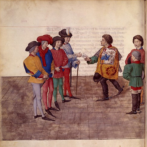 008-Le libre des tournois…1460- René d’ Anjou-Français 2692, fol. 14v-rey de armas y jueces narradores