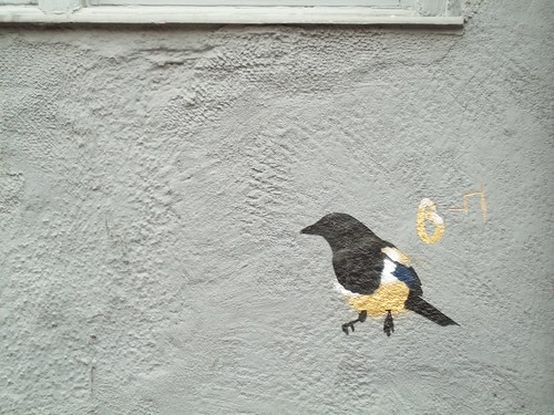 Magpie Number 6, painted on a wall in Division Street, Sheffield, by John Dowswell