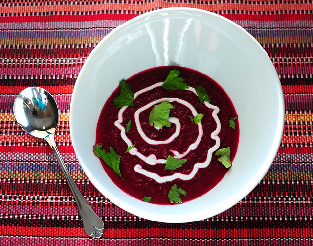 beet soup, it'll stain your teeth