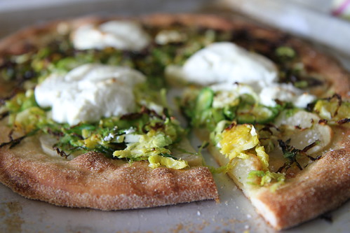 Potato, Brussels sprouts and goat cheese Pizza