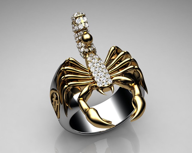 Unique Mens Ring Scorpion Sterling Silver and Gold with White Diamonds ...