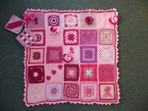 'Think Pink' Blanket for 'Breast Cancer Care'. Assembled by Lotti. (1).