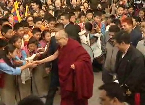 Tibetan National Uprising Day, His Holiness the 14th Dalai Lama shaking hands with Tibetans by Wonderlane