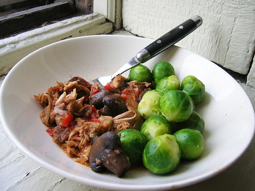slow chicken cacciatore with brussels sprouts