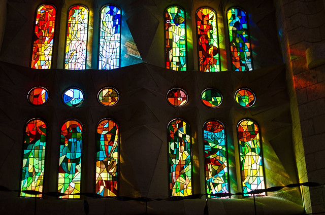 Incredible stained glass at La Sagrada Familia.