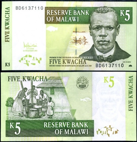 5 Kwacha Malawi 2005, Pick 36b