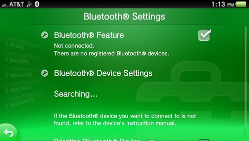 PlayStation Vita Bluetooth Menu