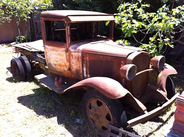 Old Ford Pickup truck in the backyard