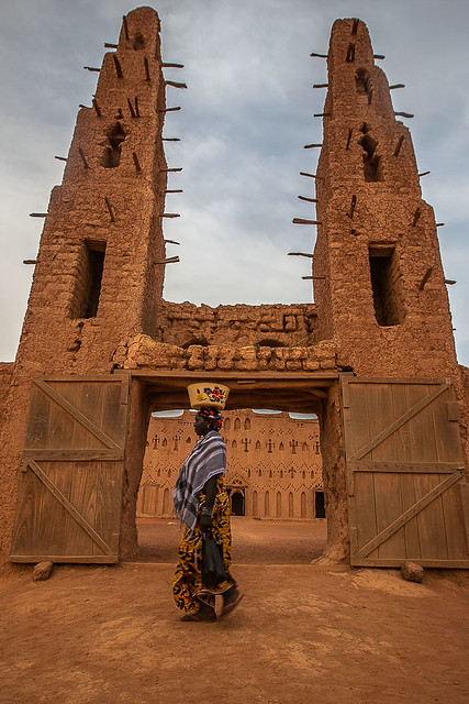 the great mud mosque of bani, in the tribal region of the Sahel, northern Burkina Faso